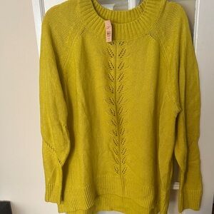 NWT LOFT Plus yellow Crewneck Sweater with Center Lace Stitch